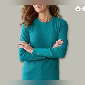 Sundance Catalog Thermal Waffle Knit Crewneck Top with Button Cuffs S